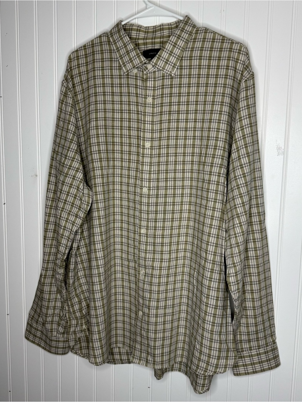 Vince. Classic Fit Cotton/Linen Plaid Long Sleeve Button Down Shirt Size XXL